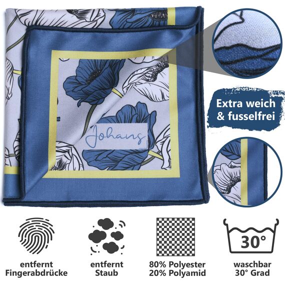 Johans® XXL Mikrofasertuch | Optikerqualität 30x30cm zur Reinigung von Brille, Smartphone, Tablet, Kamera | Brillenputztuch, Displaytuch (Mohn)