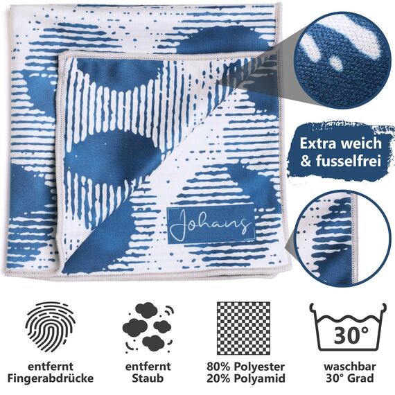 Johans® XXL Mikrofasertuch | Optikerqualität 30x30cm zur Reinigung von Brille, Smartphone, Tablet, Kamera | Brillenputztuch, Displaytuch (Circles)
