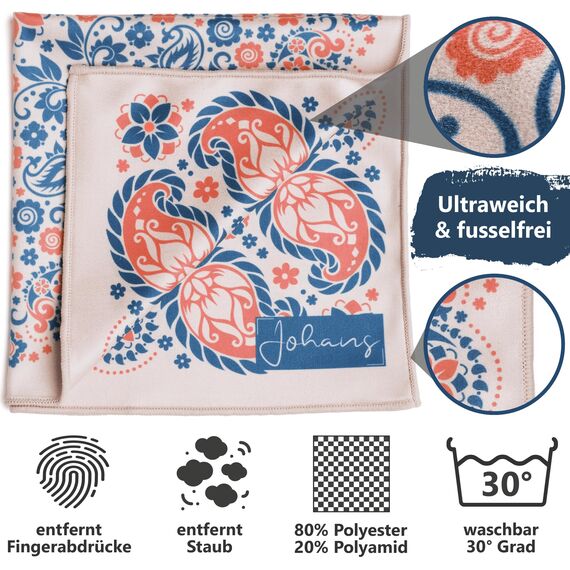 Johans® XXL Mikrofasertuch | Optikerqualität 30x30cm zur Reinigung von Brille, Smartphone, Tablet, Kamera | Brillenputztuch, Displaytuch (Bandana)