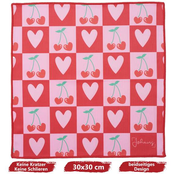 Johans® XXL Mikrofasertuch zur Reinigung von Smartphone, Tablet, Brille, Display, Kamera | Displaytuch, Brillenputztuch, Reinigungstuch | Optikerqualität in 30x30cm (Cherry Love)