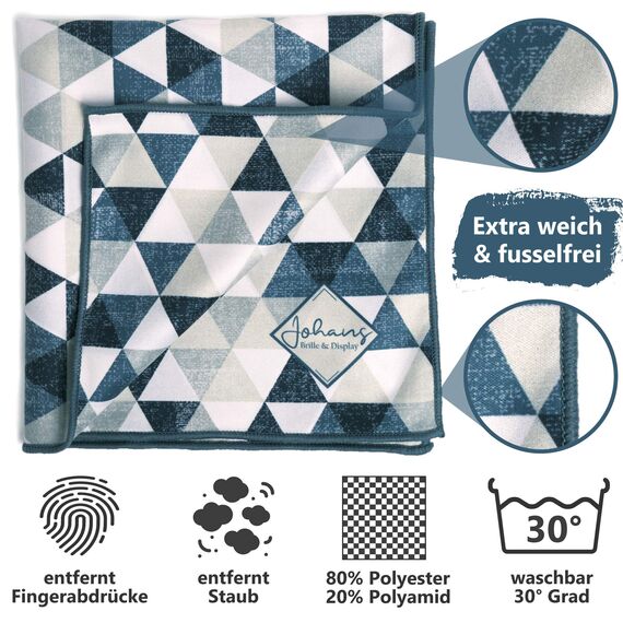 Johans® XXL Mikrofasertuch | Optikerqualität 30x30cm zur Reinigung von Brille, Smartphone, Tablet, Kamera | Brillenputztuch, Displaytuch