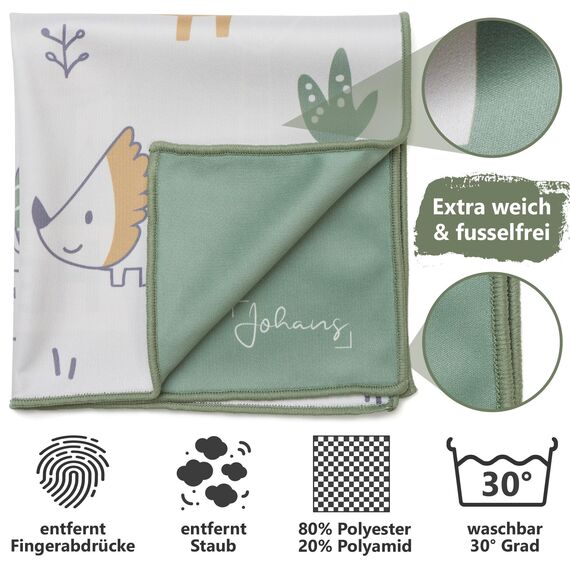 Johans® XXL Mikrofasertuch zur Reinigung von Smartphone, Tablet, Brille, Display, Kamera | Displaytuch, Brillenputztuch, Reinigungstuch | Optikerqualität in 30x30cm (Dino)