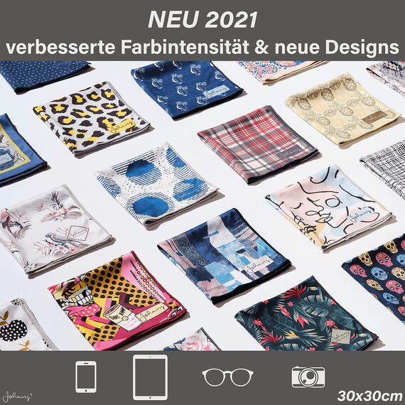 Johans® XXL Mikrofasertuch | Optikerqualität 30x30cm zur Reinigung von Brille, Smartphone, Tablet, Kamera | Brillenputztuch, Displaytuch (Leopard)