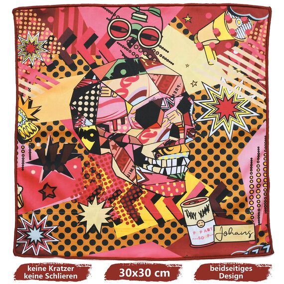 Johans® XXL Mikrofasertuch | Optikerqualität 30x30cm zur Reinigung von Brille, Smartphone, Tablet, Kamera | Brillenputztuch, Displaytuch (Rockabilly)