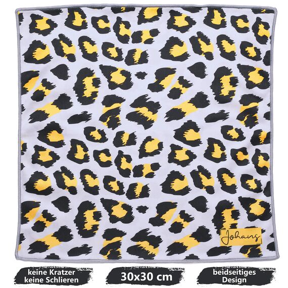 Johans® XXL Mikrofasertuch | Optikerqualität 30x30cm zur Reinigung von Brille, Smartphone, Tablet, Kamera | Brillenputztuch, Displaytuch (Leopard)