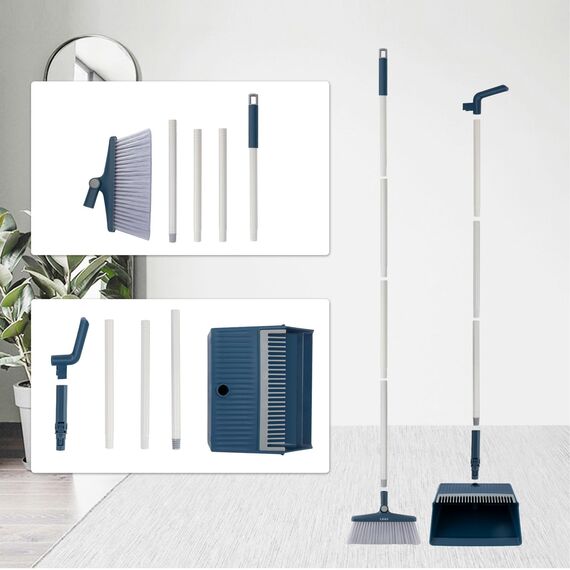 SDARISB Besen und Kehrschaufel Set mit 127cm Langem Griff Aufrechter Schaufel und Besen Set 180 Grad Drehbar Kehrmaschine und Kehrschaufel Combo für Haus Küche Büro Lobby Terrasse