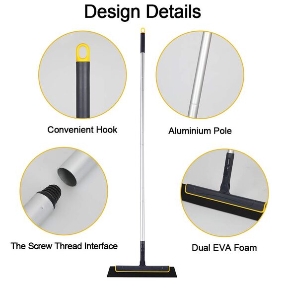 Yocada Bodenwischer Wasserabzieher 51in Besen Perfekt für Dusche Badezimmer Küche Home Fliesen Tierhaar Pelz Boden Marmor Glasfenster Wasserschaum Reinigung Lang verstellbar Abnehmbarer Griff
