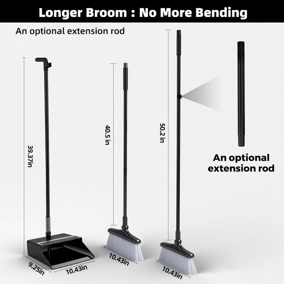 Besen und Kehrschaufel Set,Kehrschaufel und Bürste Set mit langem Griff,Kehrgarnitur ，180 Grad drehbare Kehrbürste,Haushaltsstaubwanne mit Kammzähnen für Indoor Outdoor Home Room Kitchen