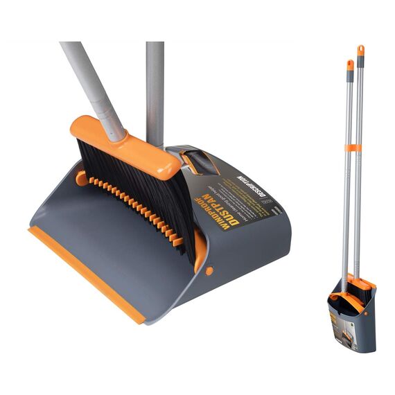 Jekayla Besen und Kehrschaufel Set, Kehrmaschine und Kehrschaufel Combo mit 137cm Langem Ausziehbarem Griff für die Haushaltsreinigung, Orange