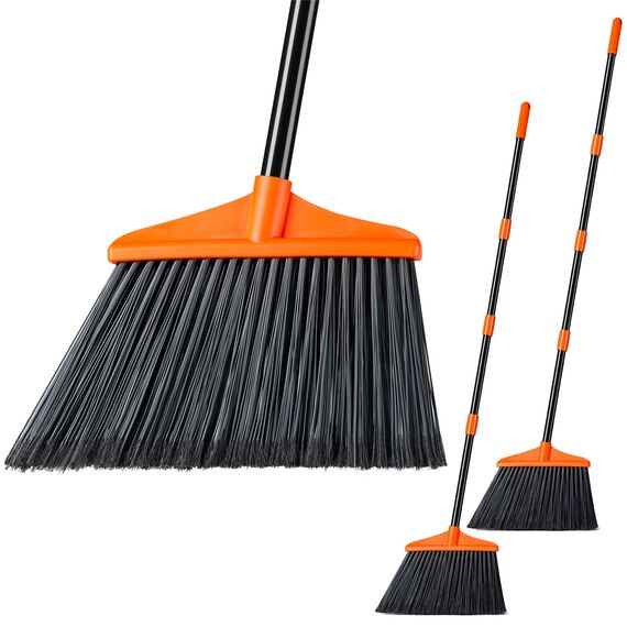 Lifewit 2 Stück Außen/Innen Besen für schwere Aufgaben, Kommerzieller Besen mit 1,35m langem ausziehbarem Stiel, Haushaltswinkel-Eckbesen für Terrasse, Garage, Oberdeck, Lobby, Hof, Orange