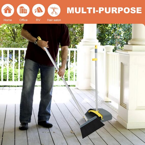 Jekayla Besen und Kehrschaufel Set, Kehrmaschine und Kehrschaufel Combo mit 137cm Langem Ausziehbarem Griff für die Haushaltsreinigung, Gelb