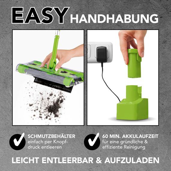 Swivel Sweeper Akku-Besen - einfache Krümelaufnahme - Kabellos, beutellos & wiederaufladbar - Bodenfeger mit rückenschonendem Knickgelenk & 360° Rotation - Maximale Flexibilität - Mühelose Reinigung