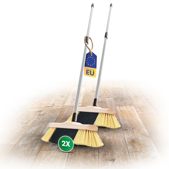Novaliv 2er Set Zimmerbesen mit Stiel FEINE KUNSTBORSTEN Besen weiche Borsten dicht besetzt Schrankbesen Holzbesen mit Teleskopstiel Künstliche PP Borsten Besen für Laminat und Parkett Stubenbesen