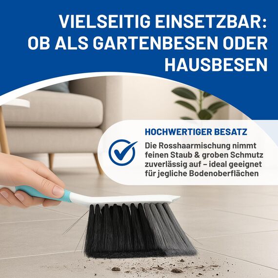 Rival Kehrgarnitur mit Lippe & gummiertem Griff türkis – Handfeger & Schaufel mit Rosshaarmischung – ergonomisch geformtes Besen & Kehrschaufel Set – Kehrschaufel & Handfeger für Drinnen & Draußen