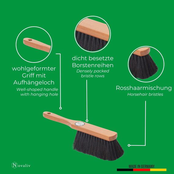 Novaliv 4er Set Handfeger Klein ROSSHAARMISCHUNG weiche Borsten - Mix Rosshaar Handfeger Auto Besenbürste - Idealer Schneebesen Auto Rosshaarbesen Mix Schrankbesen Naturborsten Hand Brush Handkehrer