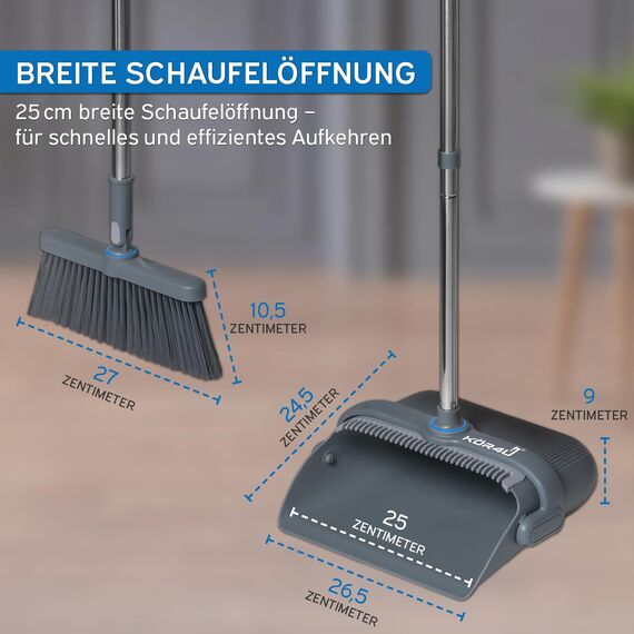 kör4u Besen-Set mit langem Stiel und Kehrschaufel - 180 Grad drehbarer Besenkopf, ergonomisch & platzsparend – für Tierhaare, Hartböden, Haushalt & Büro