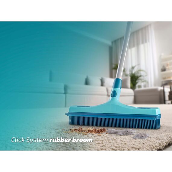 Leifheit Gummibesen Click System mit hygienischen Supraborsten und Wasserabziehkante, Besen für Innen- und Außenbereich, Besenkopf mit Gummiborsten für gründliche Reinigung, ohne Stiel