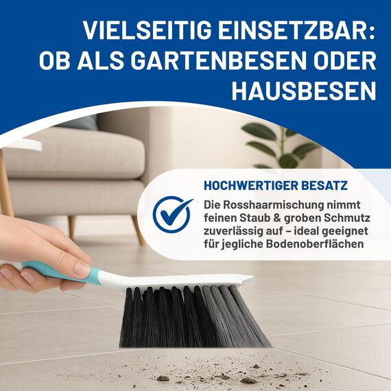 Rival Kehrgarnitur & Besen Set türkis – Kehrblech mit Handbesen & Besen mit Teleskopstiel – Kehr-Set mit Besatz aus Rosshaarmischung – Kehrschaufel mit Handfeger & Kehrbesen für Innen & Außen