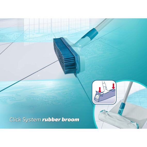 Leifheit Gummibesen Click System mit hygienischen Supraborsten und Wasserabziehkante, Besen für Innen- und Außenbereich, Besenkopf mit Gummiborsten für gründliche Reinigung, ohne Stiel
