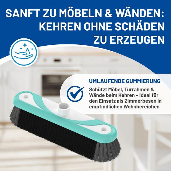 Rival Besen mit umlaufender Gummierung & Teleskopstiel türkis – Besen & Stiel mit Besatz aus Rosshaarmischung – ergonomisch geformter Teleskopbesen – Kehrbesen für Drinnen & Draußen