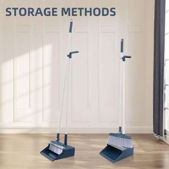 SDARISB Besen und Kehrschaufel Set mit 127cm Langem Griff Aufrechter Schaufel und Besen Set 180 Grad Drehbar Kehrmaschine und Kehrschaufel Combo für Haus Küche Büro Lobby Terrasse