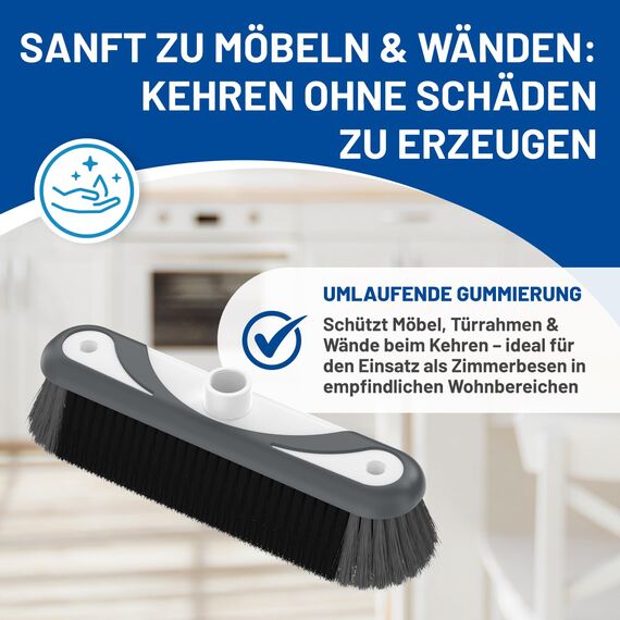 Rival Kehrgarnitur & Besen Set stahlgrau – Kehrblech mit Handbesen & Besen mit Teleskopstiel – Kehr-Set mit Besatz aus Rosshaarmischung – Kehrschaufel mit Handfeger & Kehrbesen für Innen & Außen