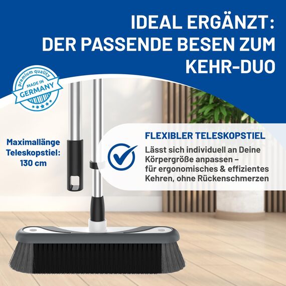 Rival Kehrgarnitur mit Lippe & gummiertem Griff stahlgrau – Handfeger & Schaufel mit Rosshaarmischung – ergonomisch geformtes Besen & Kehrschaufel Set – Kehrschaufel & Handfeger für Drinnen & Draußen