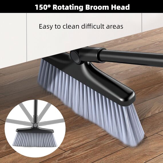 Besen und Kehrschaufel Set,Kehrschaufel und Bürste Set mit langem Griff,Kehrgarnitur ，180 Grad drehbare Kehrbürste,Haushaltsstaubwanne mit Kammzähnen für Indoor Outdoor Home Room Kitchen