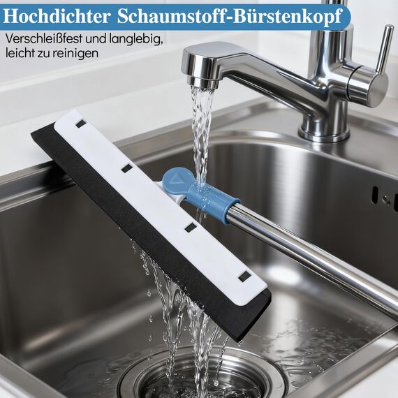 MASTERTOP Besen und Kehrschaufel Set mit Wasserabzieher, 3er Kehrbesen Besen Set mit Stiel, Aufrechte Kehrmaschine Schaufel und Besen Set für Haus, Büro, Lobby, Terrasse (Blau+Weiß)