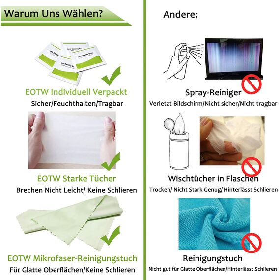 Bildschirm Reinigungstücher Einzeln Verpackt, EOTW Desin Fektion Reinigungstücher für Handy/Monitor/Laptop/iPad/LCD-Fernseher/Tablet PC/Tastatur/Maus, 400 Stück