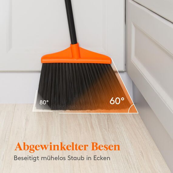 Lifewit 2 Stück Außen/Innen Besen für schwere Aufgaben, Kommerzieller Besen mit 1,35m langem ausziehbarem Stiel, Haushaltswinkel-Eckbesen für Terrasse, Garage, Oberdeck, Lobby, Hof, Orange