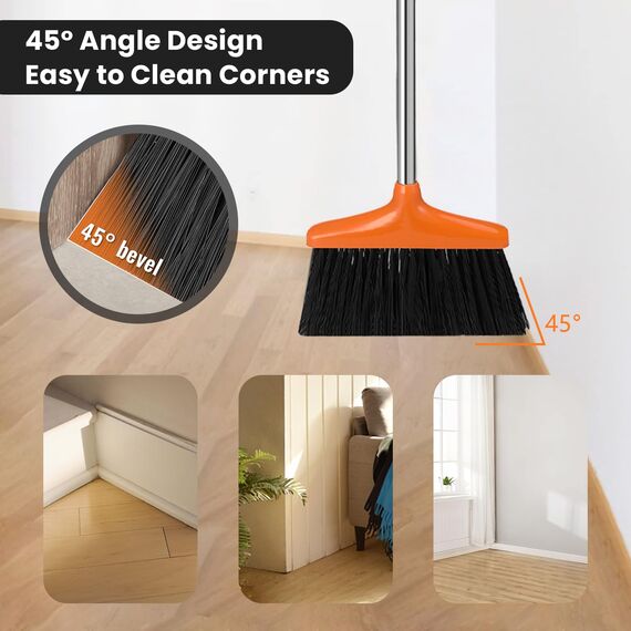 Mkitnvy Besen und Kehrschaufel Set, Aufrechter Besen mit ausziehbarem Stiel, Kehrschaufel mit 115 cm langem Stiel, orange, modern, Hartboden, Edelstahl, PET-Borsten