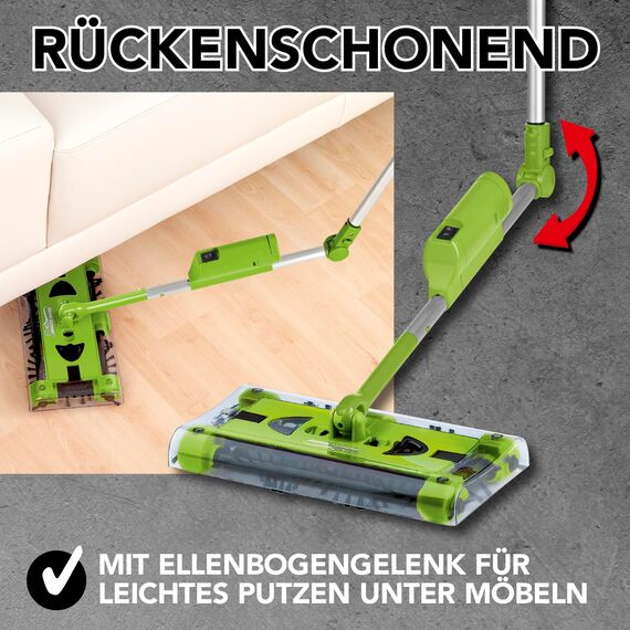 Swivel Sweeper Akku-Besen - einfache Krümelaufnahme - Kabellos, beutellos & wiederaufladbar - Bodenfeger mit rückenschonendem Knickgelenk & 360° Rotation - Maximale Flexibilität - Mühelose Reinigung