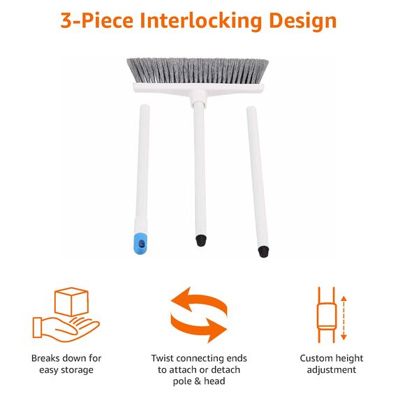 Amazon Basics Besen mit abgewinkeltem Stiel, Blau/Weiß