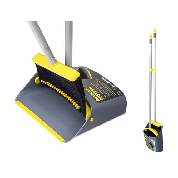 Jekayla Besen und Kehrschaufel Set, Kehrmaschine und Kehrschaufel Combo mit 137cm Langem Ausziehbarem Griff für die Haushaltsreinigung, Gelb
