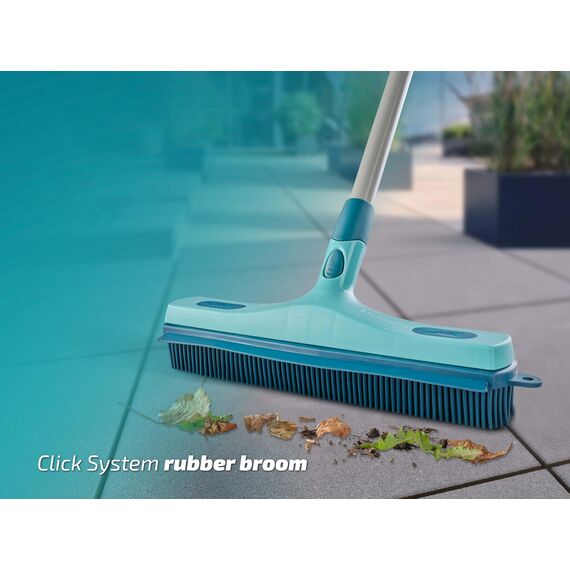 Leifheit Gummibesen Click System mit hygienischen Supraborsten und Wasserabziehkante, Besen für Innen- und Außenbereich, Besenkopf mit Gummiborsten für gründliche Reinigung, ohne Stiel