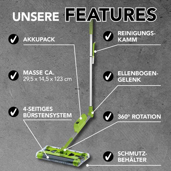 Swivel Sweeper Akku-Besen - einfache Krümelaufnahme - Kabellos, beutellos & wiederaufladbar - Bodenfeger mit rückenschonendem Knickgelenk & 360° Rotation - Maximale Flexibilität - Mühelose Reinigung