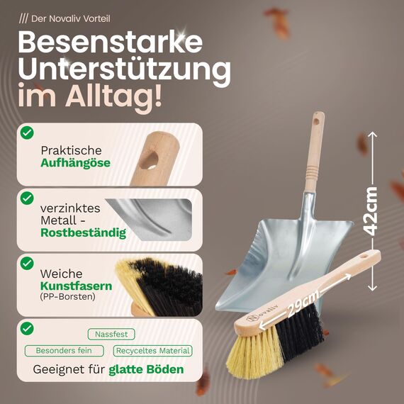 Novaliv Zimmerbesen mit Stiel FEINE KUNSTBORSTEN Besen weiche Borsten Schrankbesen mit Teleskopstiel und Handfeger Kehrblechgarnitur Metall Kehrblechbesen Handkehrset Feger und Kehrblech