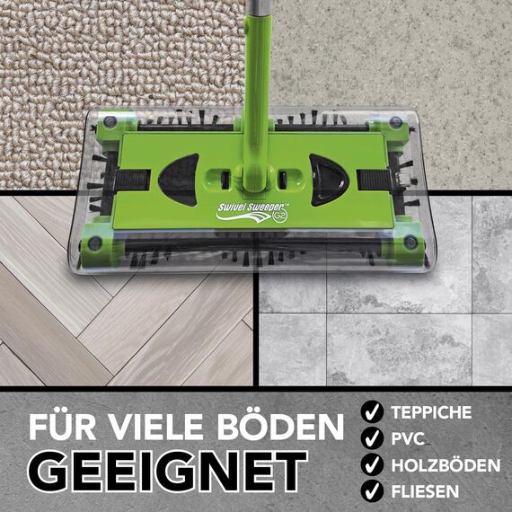 Swivel Sweeper Akku-Besen - einfache Krümelaufnahme - Kabellos, beutellos & wiederaufladbar - Bodenfeger mit rückenschonendem Knickgelenk & 360° Rotation - Maximale Flexibilität - Mühelose Reinigung