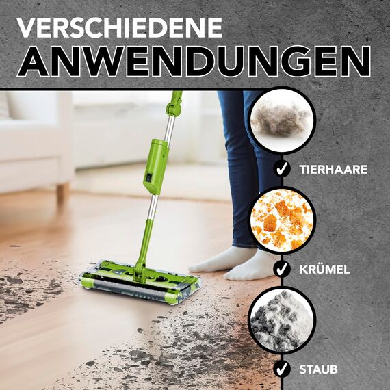 Swivel Sweeper Akku-Besen - einfache Krümelaufnahme - Kabellos, beutellos & wiederaufladbar - Bodenfeger mit rückenschonendem Knickgelenk & 360° Rotation - Maximale Flexibilität - Mühelose Reinigung