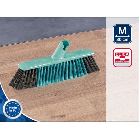 Leifheit Parkett Besen Xtra Clean 30 cm mit X-Borsten, Kehrbesen mit Borsten aus weichem Naturhaar, Besen mit schräger Stielanbindung, Besenkopf ohne Stiel, Kehrer mit Click-System