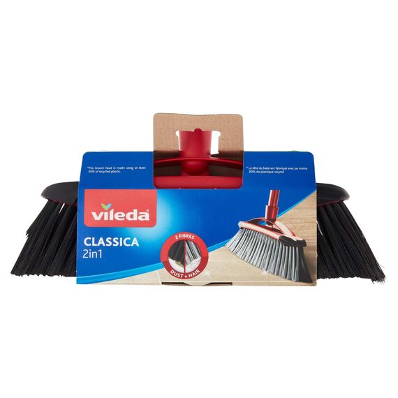 Vileda 2-in-1 Zimmer-Besen Classica - Ersatzkopf für Besen mit Stiel ideal für die Aufnahme von Staub und Haaren, Grau