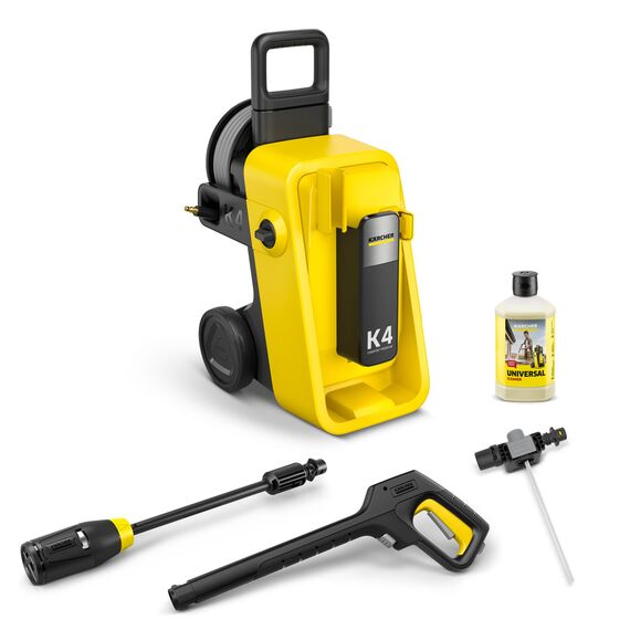 Kärcher Hochdruckreiniger K 4 Comfort Premium, Druck: max. 130 bar, Fördermenge: 420 l/h, Fläche: 30 m²/h, Gewicht: 17 kg, extra Flexibler Hochdruckschlauch, Schlauchtrommel, 4-in-1 Multi Jet