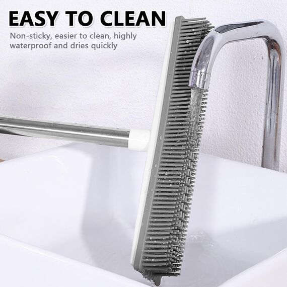 AMFUN 2 in 1 Gummibesen mit Stiel, Besen Gummiborsten, Langen Stiel Besen Entfernen von Tiere Katzen Hunde Haare, Bodenbürste für Bödenzum Teppiche Fliesen (mit 2 Hartborsten Eckenreinigungsbürste)