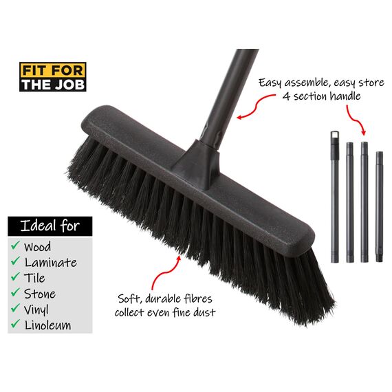 Fit For The Job Kehrbesen für den Innenbereich, weicher Besen, ideal für Laminat, Vinyl, Holzboden, Fliesen, weiche Bodenbürste, Indoor Kehrbesen mit Stiel