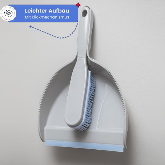 York Handfeger und Schaufel für die Reinigung - Gummiborsten Kehrschaufel Set für Schmutz, Haare und Staub Gummibesen Kehrset (30x20x6), Grau Blau