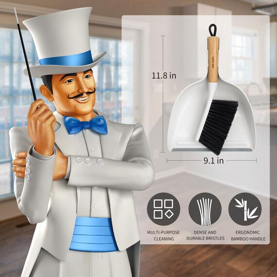 MR.SIGA Schaufel und Besen Set, Kehrblech und Handfeger Besen mit Kehrschaufel mit Bambusgriff, Kehrgarnitur für Haushalt