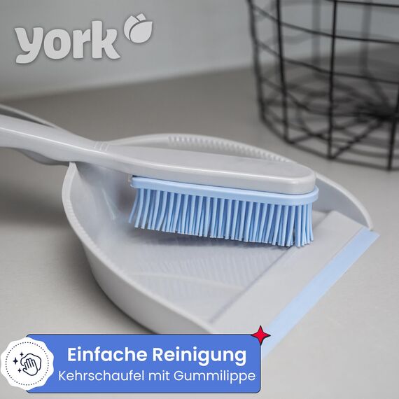 York Handfeger und Schaufel für die Reinigung - Gummiborsten Kehrschaufel Set für Schmutz, Haare und Staub Gummibesen Kehrset (30x20x6), Grau Blau