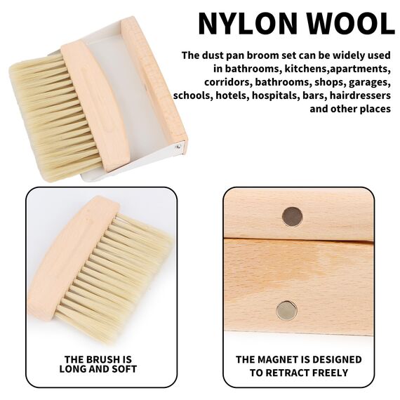 Mini Kehrblech und Handfeger Set, Tischbesen mit Kehrschaufel, Krümelbürste (Holzfarbe)