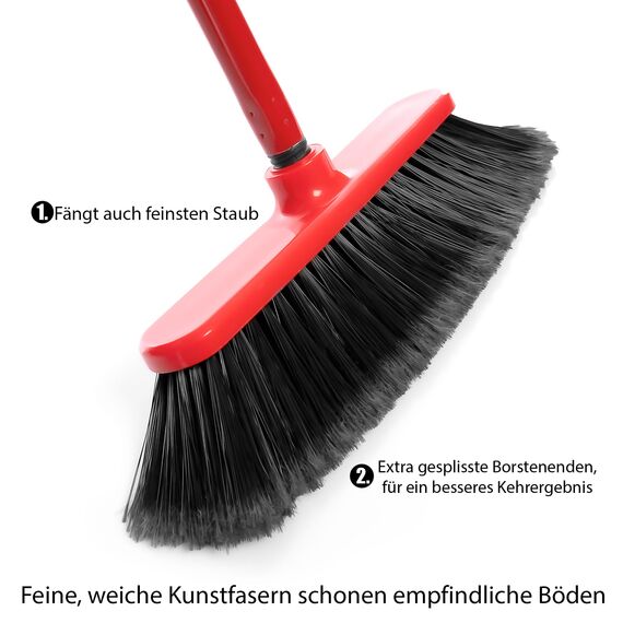 BigDean 2 Stück Besen mit Stiel Zimmerbesen 30cm breit weiche Borsten für Innen, Kehrbesen Stubenbesen Haushaltsbesen